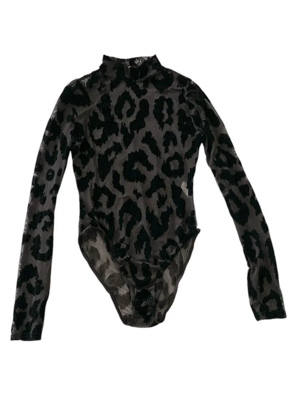 NWT Boohoo Leopard Flocked High Neck Bodysuit Size 6
